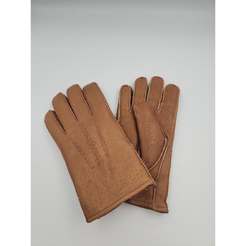 Vtg Tan Leather Gloves With Sherpa Lining Size Med 9-9.5
